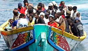 Inmigrantes africanos hacia Lampedusa.
