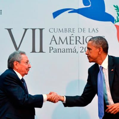 Raul Castro and Barack Obama when they met at the Americas Summit in Panama last April.