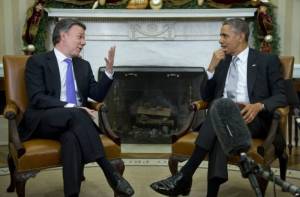 Juan Manuel Santos y Barack Obama.  Foto/archivo: voanews.com