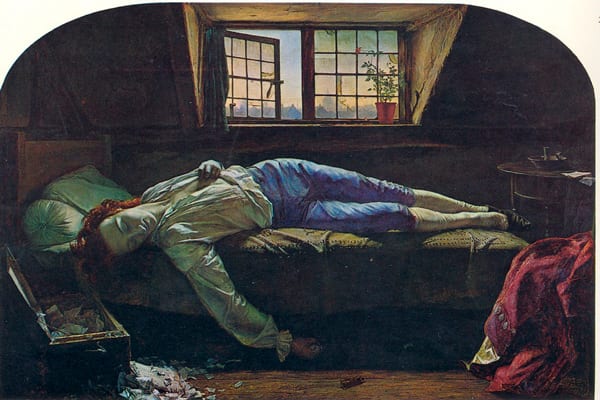 Chatterton de Henry Wallis recrea el suicidio de un joven poeta.