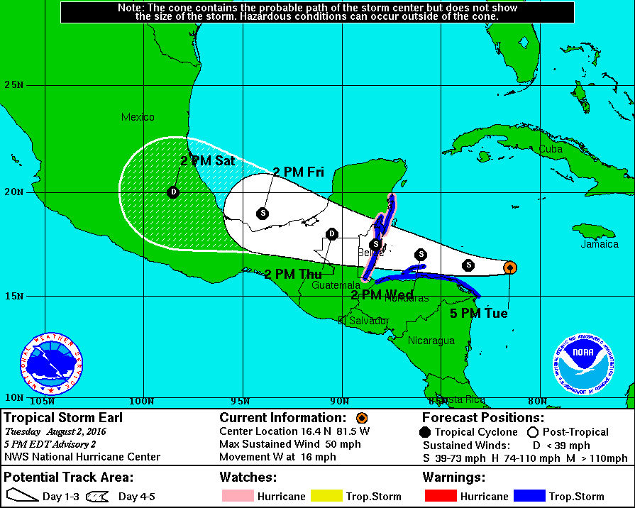 La tormenta tropical Earl. Gráfico: National Hurricane Center